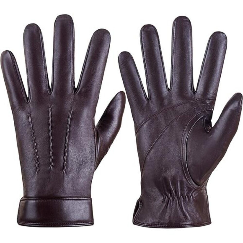 Mens Genuine Leather Gloves Cashmere Lined TouchScreen Winter Driving Motorcycle